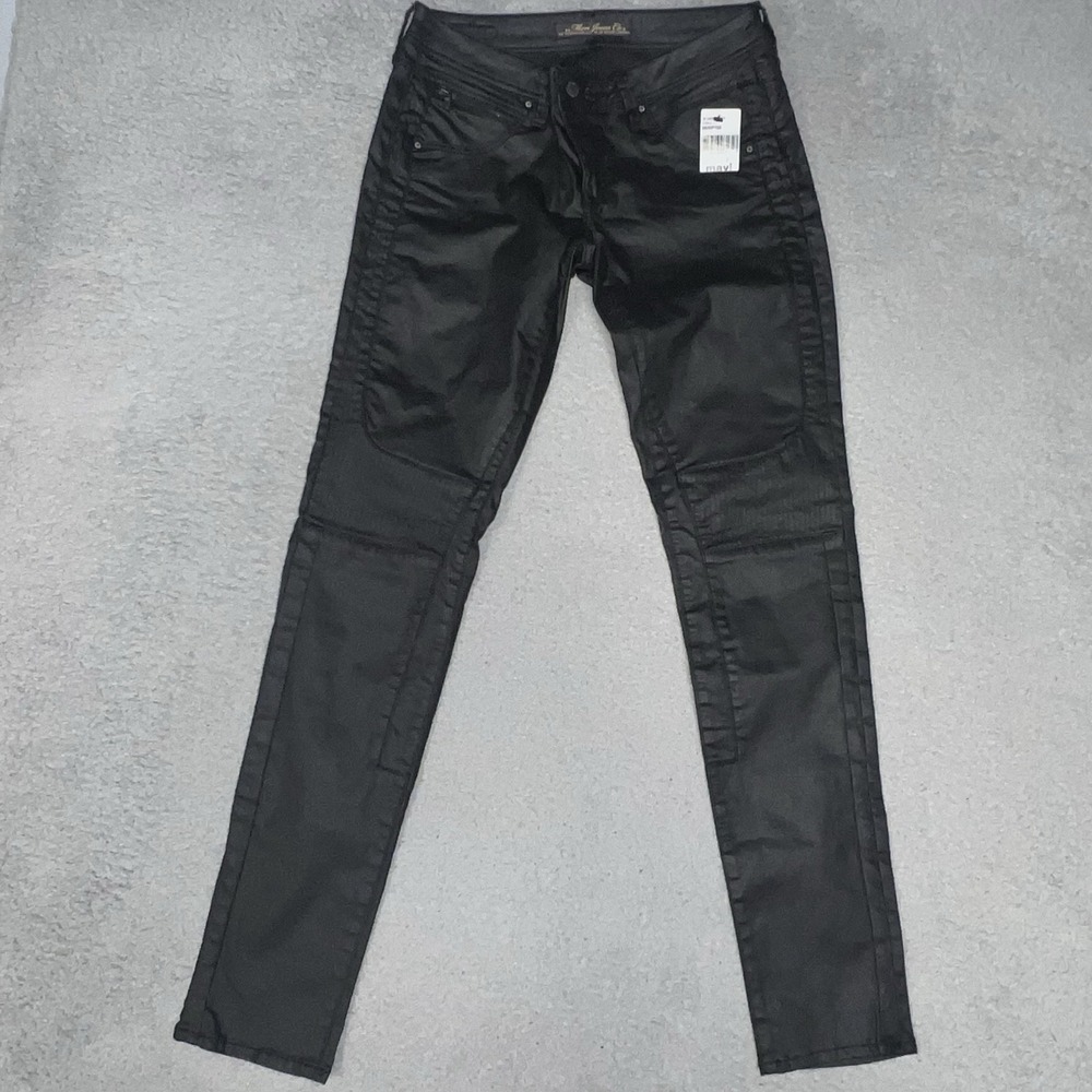 NWT Mavi Chloe Jeans Women's 29/32 Coated Black Ribbed Knee Mid Rise Biker Pants